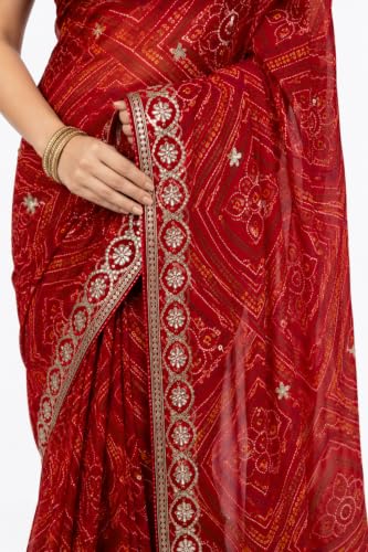 Rajasthani Look Handwork Gotta Patti Saree on Georgette Fabric Red
