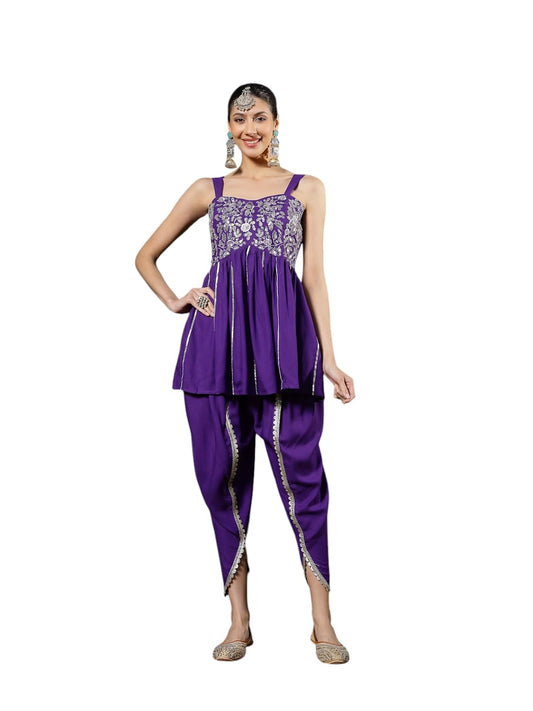 Stylum Women's Solid & Embroidered Rayon A-Line Kurti Dhoti Pant Set