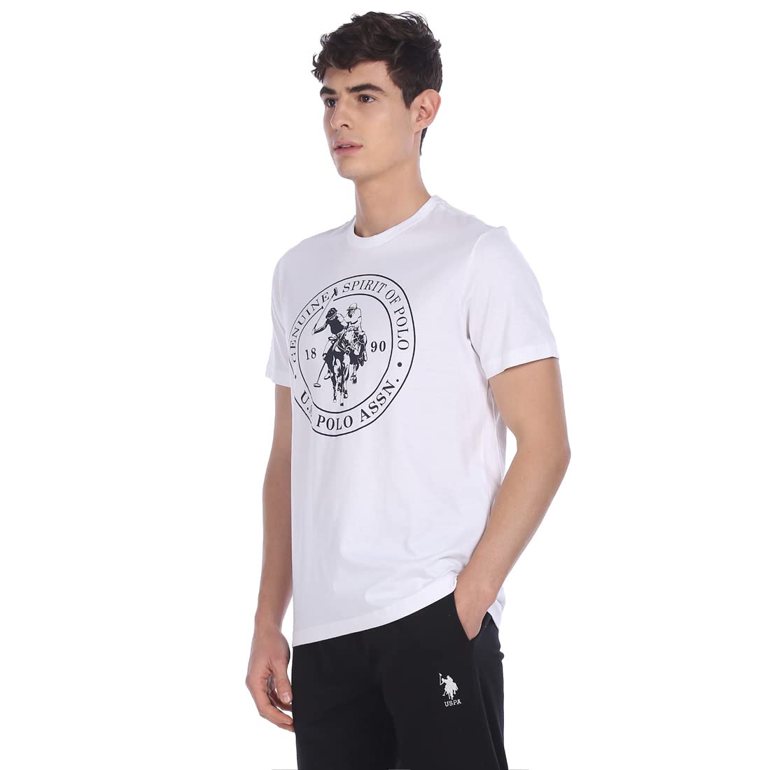 U.S. POLO ASSN. Men Comfort Fit Solid Cotton I643 Regular Fit T-Shirt - Pack Of 1 (White Large)
