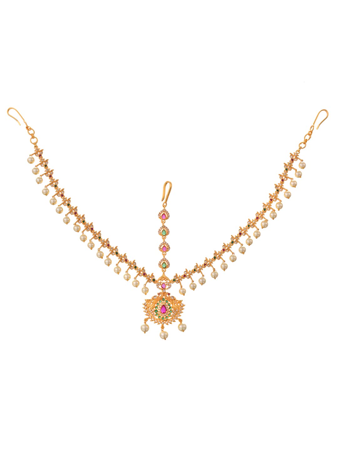 Saraf RS Jewellery- AD Studded Beaded Bridal Matha Patti With Maangtika
