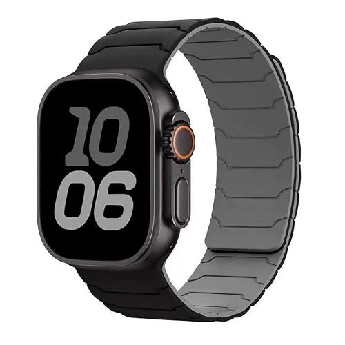 Printme Silicone Sport Magnetic Band Compatible with Apple Watch 42 mm 44 mm 45 mm 46 mm 49 mm, Adjustable Strap for iWatch Series SE Series 1-8, Ultra 2/3 (Black - Grey)
