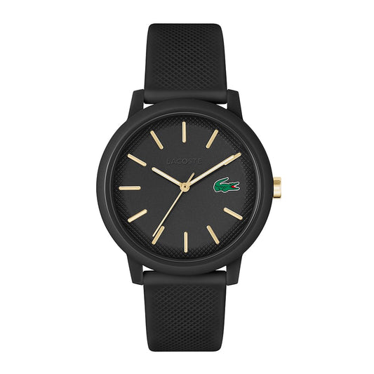 Lacoste Lacoste.12.12 Qtz Basic Black Round Dial Men's Watch|Black Silicone Material|Multi Color Band - 2011233