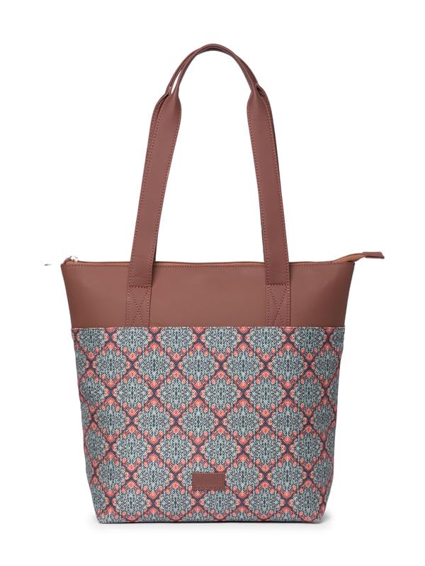 ZOUK Kolkata Nouveau Motif Printed Women's Jute Handcrafted Vegan Leather Multicolor Everyday Tote