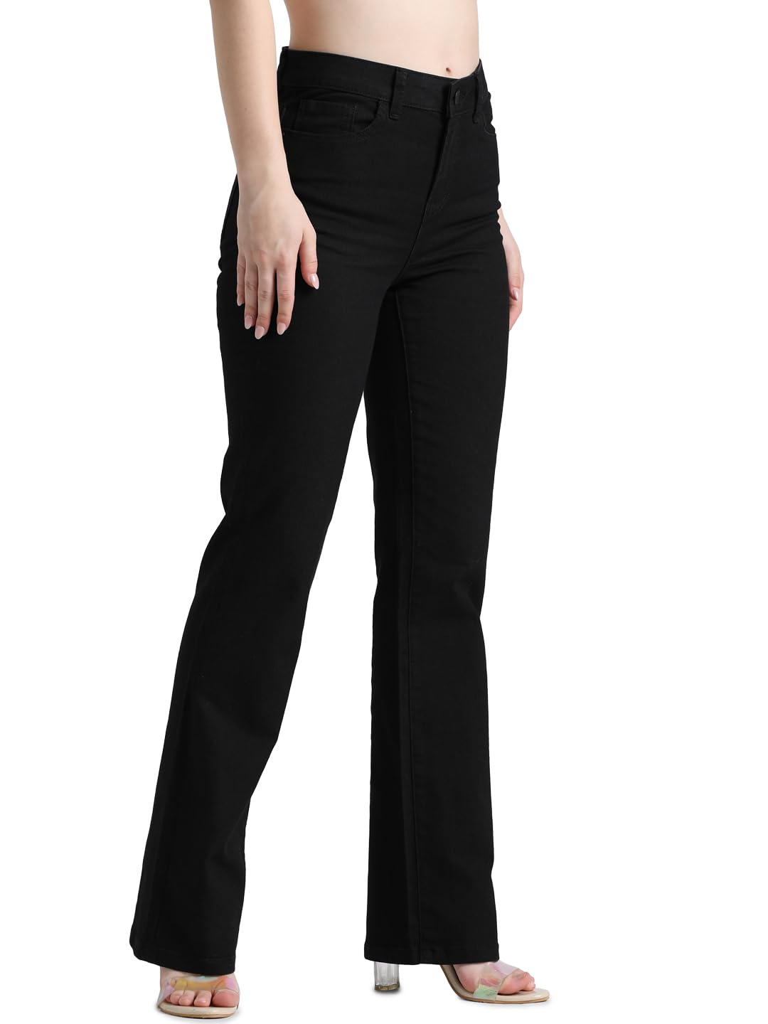 ONLY Women Solid Cotton Blend Flared Fit High Rise Black Jeans