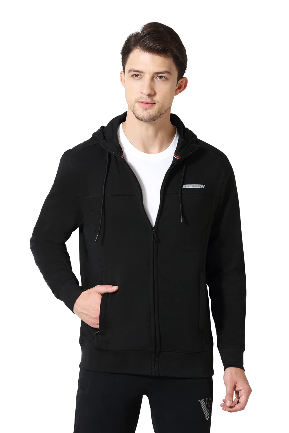 Van Heusen Men Athleisure Smart Tech Hoodie - Easy Stain Release, Anti Stat, Ultra Soft_80004_Black_M