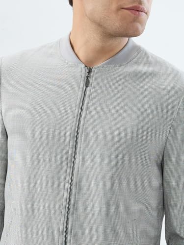 Park Avenue Men Neo Fit Structure Pattern Poly Viscose Blend Rib Collar Full Sleeve Formal Suit Grey