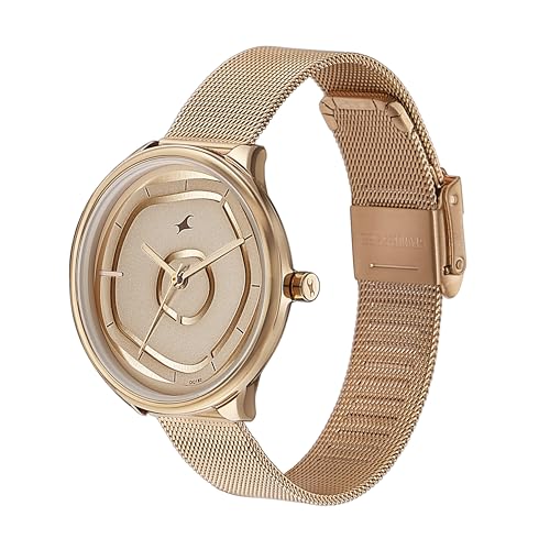 Fastrack Stunners Quartz Analog Beige Dial Rose Gold Stainless Steel Strap Watch for Girls - NT6303WM01