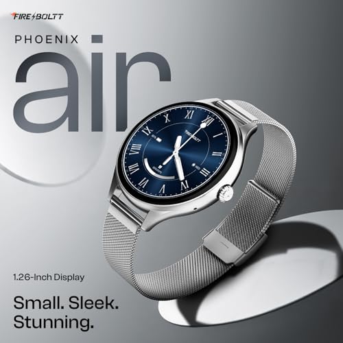 Fire-Boltt Phoenix Air Smart Watch 1.26” Round Display, Rotating Button, Wireless Charging, Ultra Lightweight Metal Body, Bluetooth Calling, Smartwatch with Silicone & Mesh Steel Straps Titan Silver