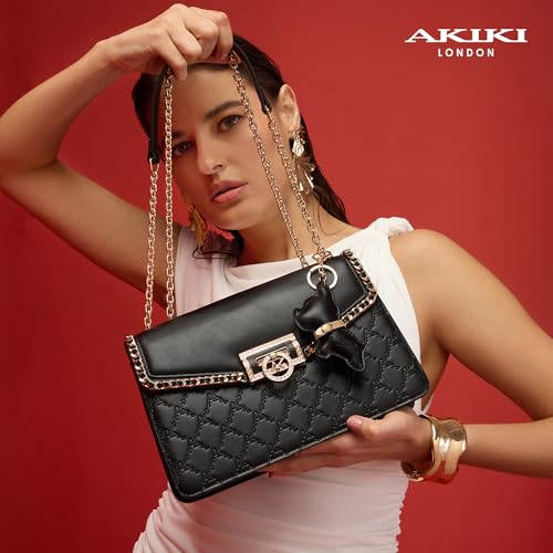 Akiki London Women's Hampstead 26 Flap Sling Bag with Dog Charm|Ladies Purse Handbag|Gift for Women
