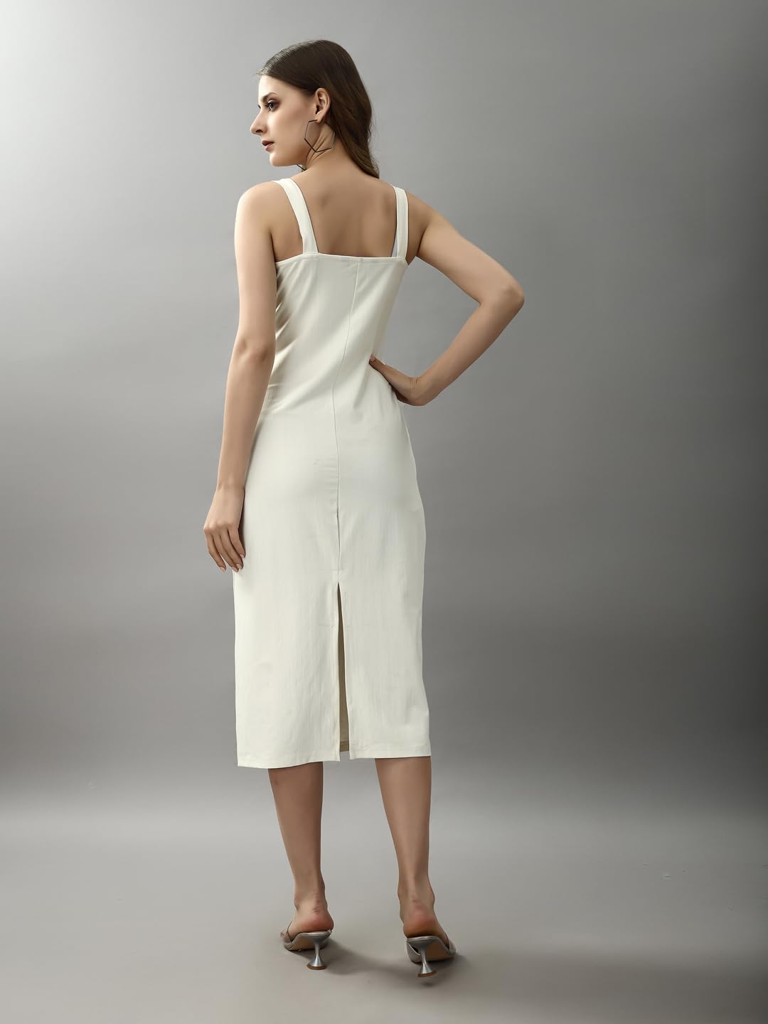 Attire Empire Women White Floral Print Split Hem Back Cami Dress