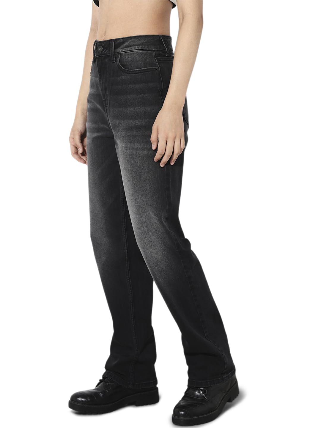 ONLY Women's Solid Straight Fit High-Rise Black Jeans