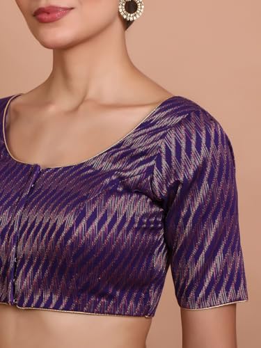 Salwar Studio Purple Brocade Round Neck Readymade Blouse