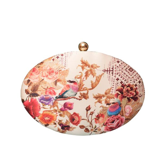 Artklim Oval Floral Birds Print Clutch