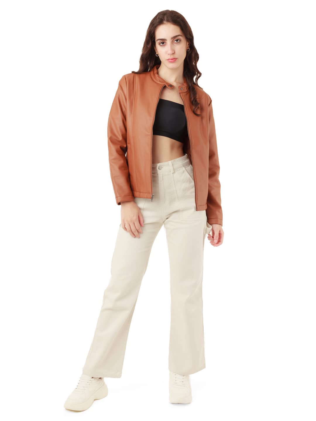 Zink London Women's Tan Solid Straight Jacket