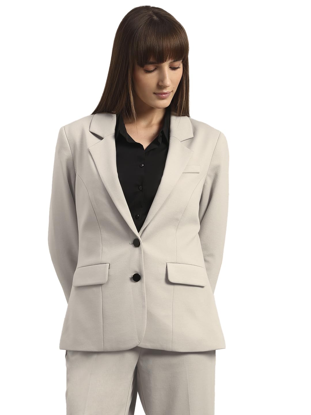 VERO MODA Womens Solid Single Breasted Blazer Oatmeal
