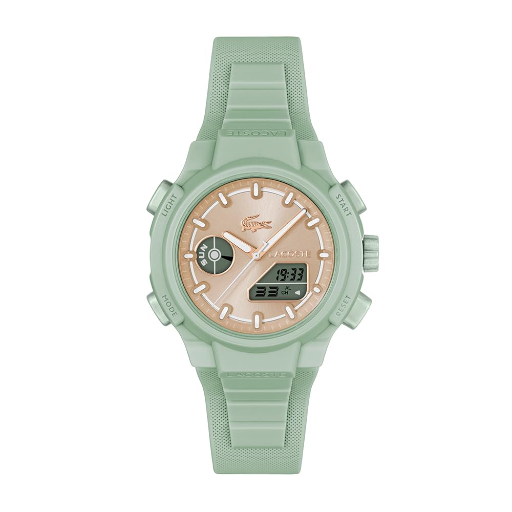 Lacoste Lc33 Qtz Basic Rose Gold Sunray Round Dial Women's Watch|Green Silicone Material|Green Color Band - 2001433