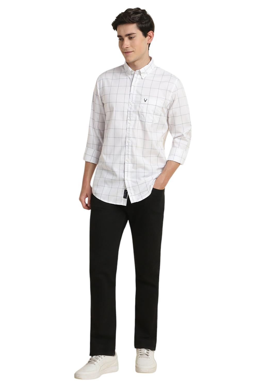 Allen Solly Men White Custom Fit Check Full Sleeves Casual Shirts