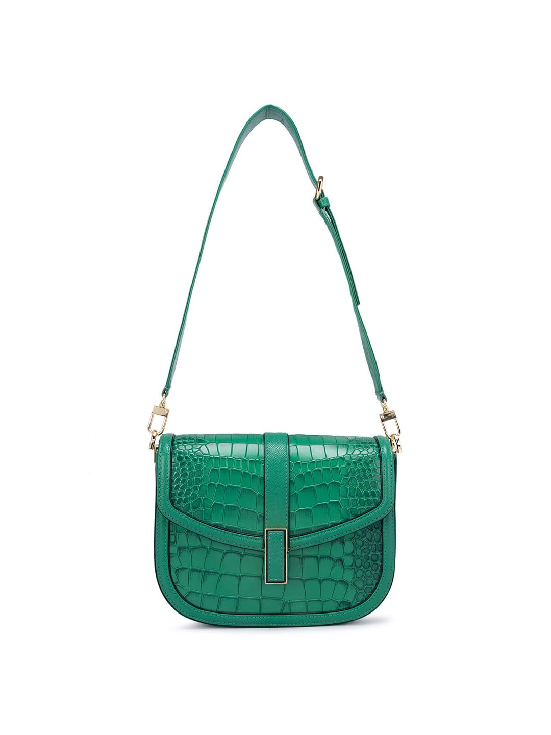 Da Milano Genuine Leather Green Sling Bag (10050) (Small)