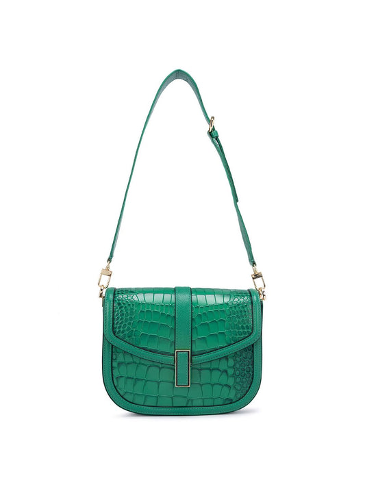 Da Milano Genuine Leather Green Sling Bag (10050) (Small)