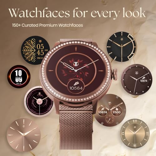 Titan Valerie 1.19" AMOLED Studded Stainless Steel Smart Watch for Women, Next-Gen Chipset, Functional Crown, SOS & BT Calling, Women Wellness Suite, BP & Skin Temp Monitor, Fast Charging (Brown)