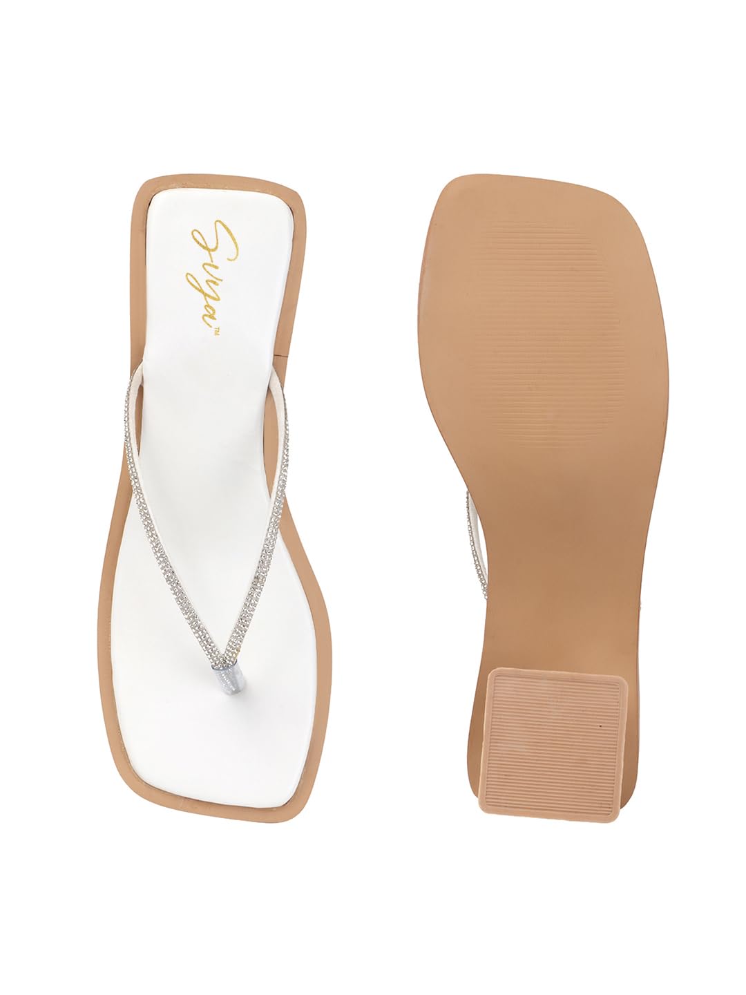 SVYA Women Block Heel Sandal (White, UK Footwear Size System, Adult, Women, Numeric, Medium, 9)