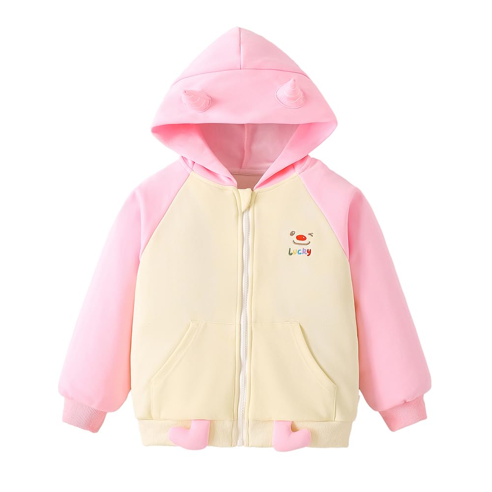 Hopscotch Girls Pink Full Sleeves Animal Applique Hooded Jacket For Age (4-5 Years)