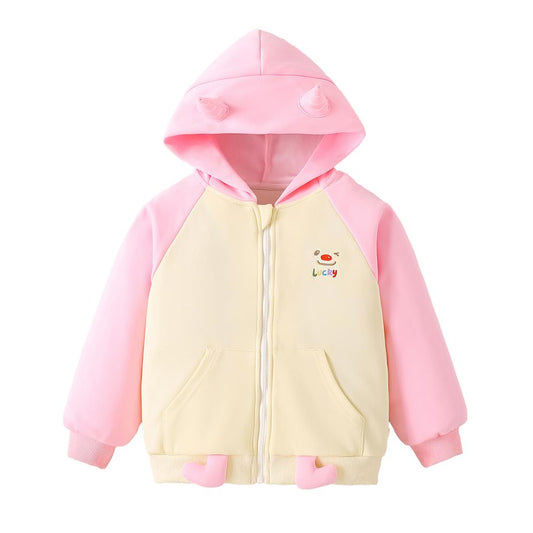 Hopscotch Girls Pink Full Sleeves Animal Applique Hooded Jacket For Age (4-5 Years)