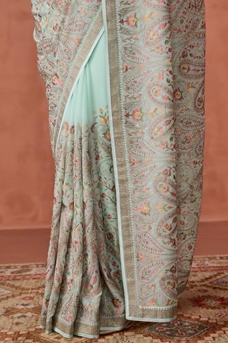 Soch Womens Powder Blue Georgette Embroidered Saree