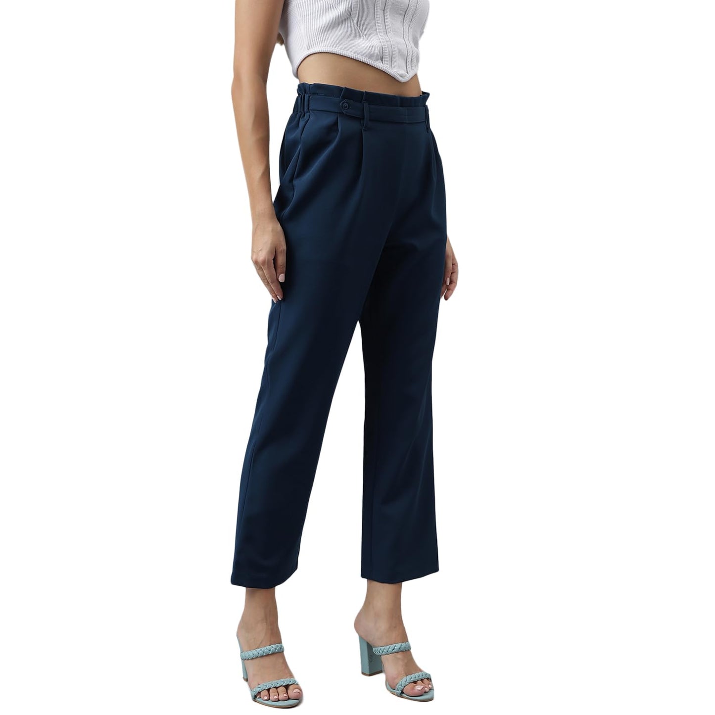 Latin Quarters Women Solid Casual Teal Pants_L