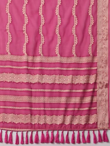 AKHILAM Women's Pink Pure Georgette Ethnic Motif Printed Saree With Unstitched Blouse Piece (KUSUM4001_NSM)