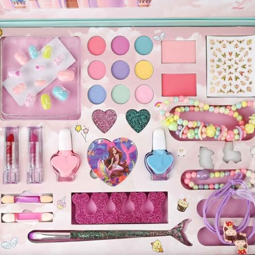 SHARNGA Big Size Kids Washable Makeup Kit, Fold Our Makeup Palette with Mirror, Make Up Toy Cosmetic Kit Gifts for Girls - Safety Tested- Non Toxic