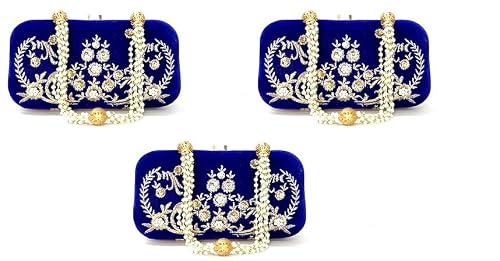 DUCHESS Women's Embroidered Blue Box Clutch (Pack of 3)
