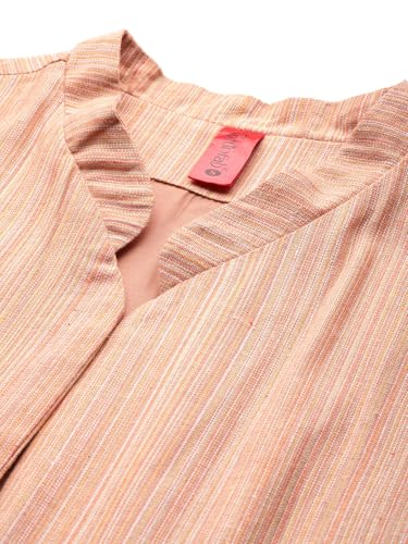 Cottinfab Women Peach-Coloured Striped Lightweight Open Front Casual Blazer