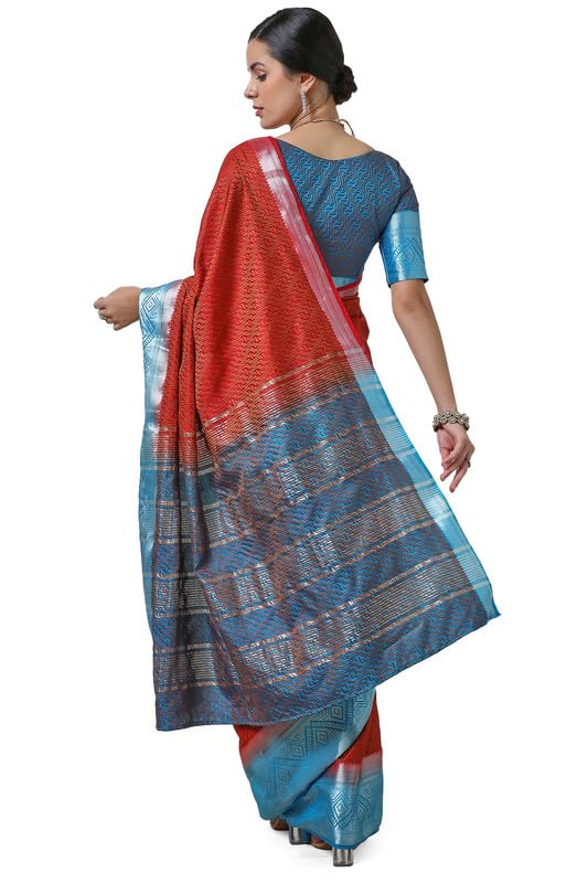 Soch Womens Maroon Art Silk Abstract Woven Design Saree