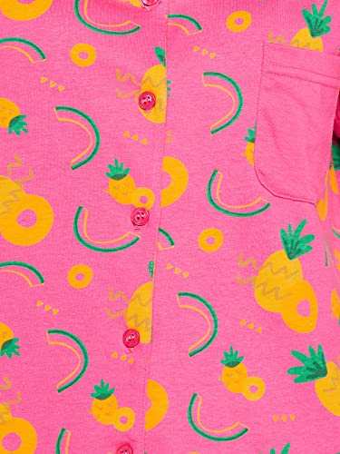 Clovia Women's Cotton Printed Button Me Up Shirt & Pyjama Set (LS0025D14_Pink_M)