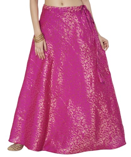 studio rasa Women's Brocade Floral Bias Skirt for Wedding Festive Party (SKTC72519L_Pink_Large)