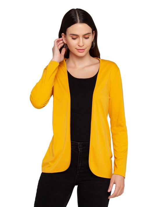 Zink London Women's Cotton V-Neck Solid Shrug (Yellow, Medium)