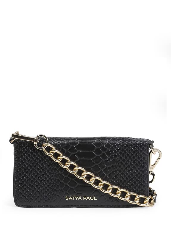 Satya Paul Black Leather Sling Bag for Women