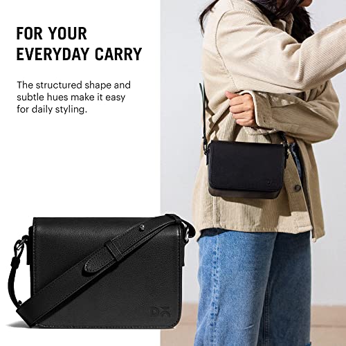 DailyObjects Black Sol Box Sling Crossbody Bag for Women, Girls | Durable Vegan Leather | Stylish Ladies Wallet Purse|Shoulder Handbag | Magnetic Flap Closure & Adjustable Wide Strap