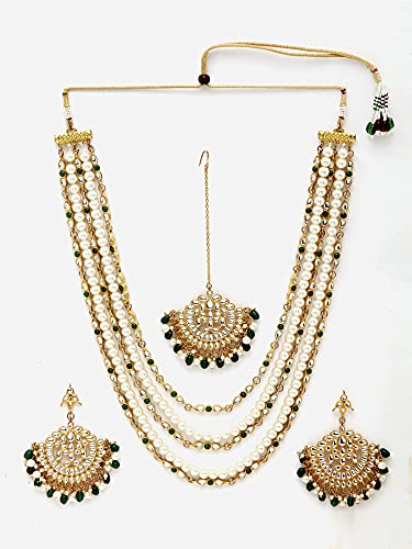 Karatcart Pearl Kundan Multilayered Rani Haar Set - Womens