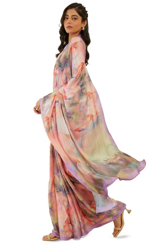 Soch Womens Lavender Abstract Print Crepe Saree