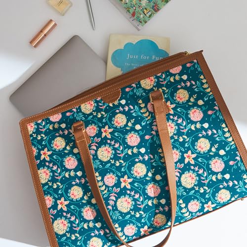 TEAL BY CHUMBAK Office Tote Bag for Women | Stylish Shoulder Bags for College | Professional Canvas Tote Bag | Laptop-Friendly College Bag