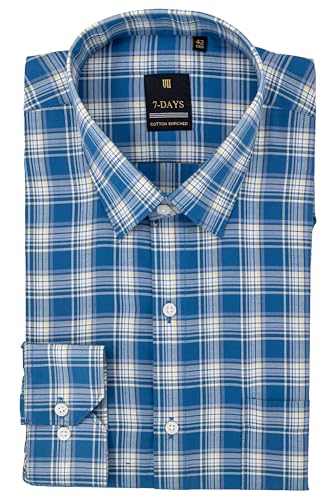 4xl shirts for men branded, Plus size shirts for men stylish, regular fit shirt for man full sleeve, formal shirt for man check, Size 48 Premium Gents Blue Checked Checkered Polyester Office Wear