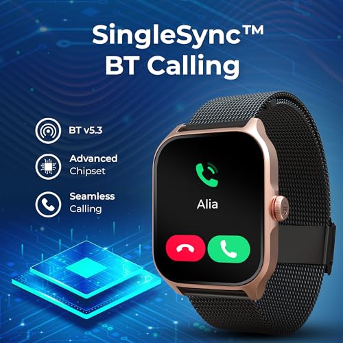 Titan Zeal 1.85" AMOLED Metal Case Smart Watch with BT Calling, SpO2, 100+ Sports Modes, Auto Sports Recognition, Fast Charging Smartwatch for Men & Women with – Black Leather Strap (Black)