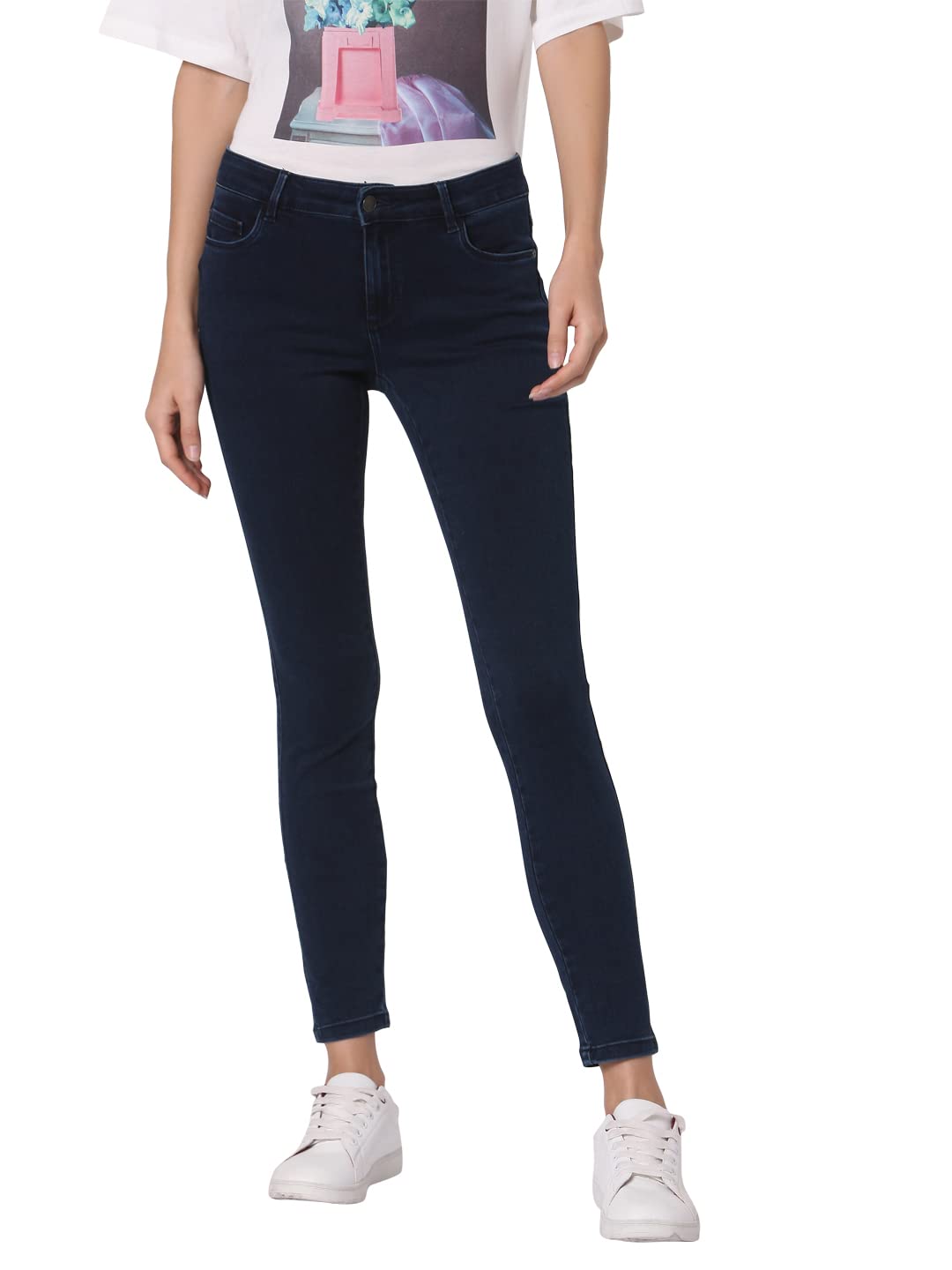 VERO MODA Women's Cotton Blend Skinny Fit Blue Classic Jeans_28