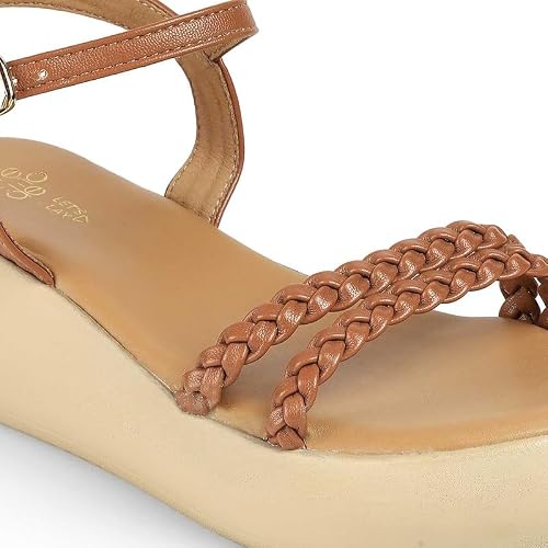 tresmode LEVE Tan Women's Dress Wedge Sandals in Size 5 UK / 38 EU