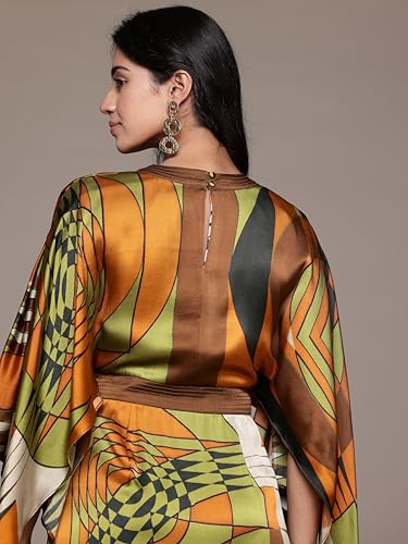 Ritu Kumar Round Neck Half Sleeves Long Dress Brown