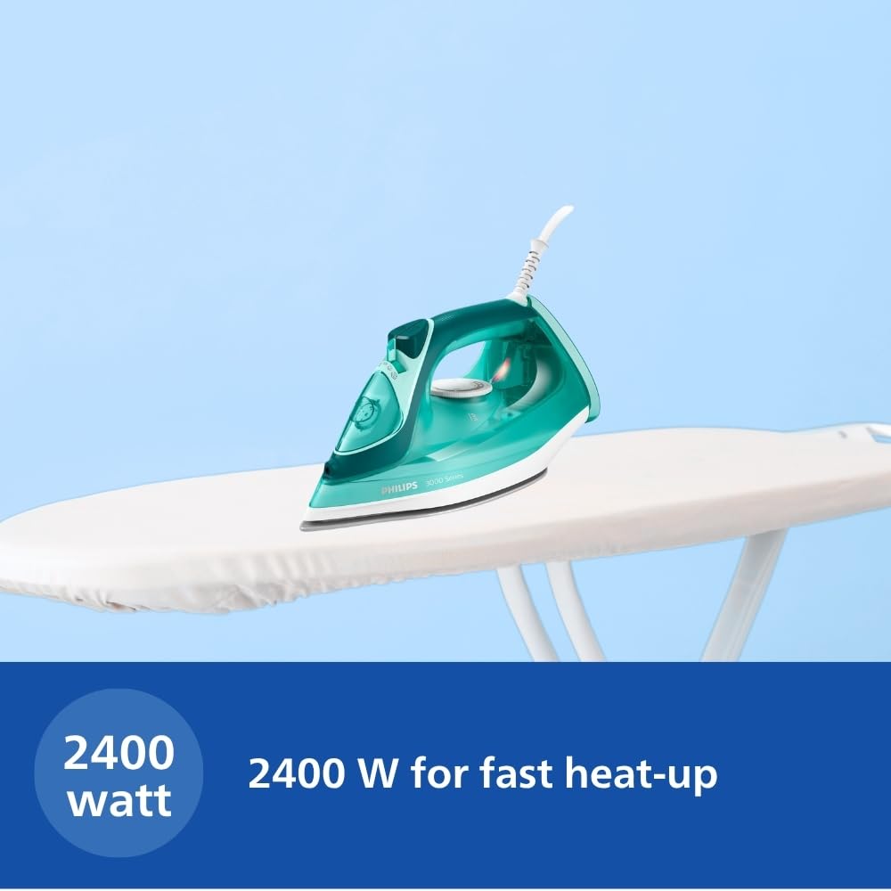 Philips Speed Pro DST3030/70 Steam iron 2400 W Green World's No.1 Ironing brand, 40g/min Steam with 180g Steam Boost Ceramic Soleplate with Auto Shut-off & Drip Stop Technology, Large 300ml Water Tank