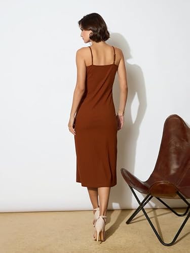 barcino Brown Rib Strappy Slip-on Dress
