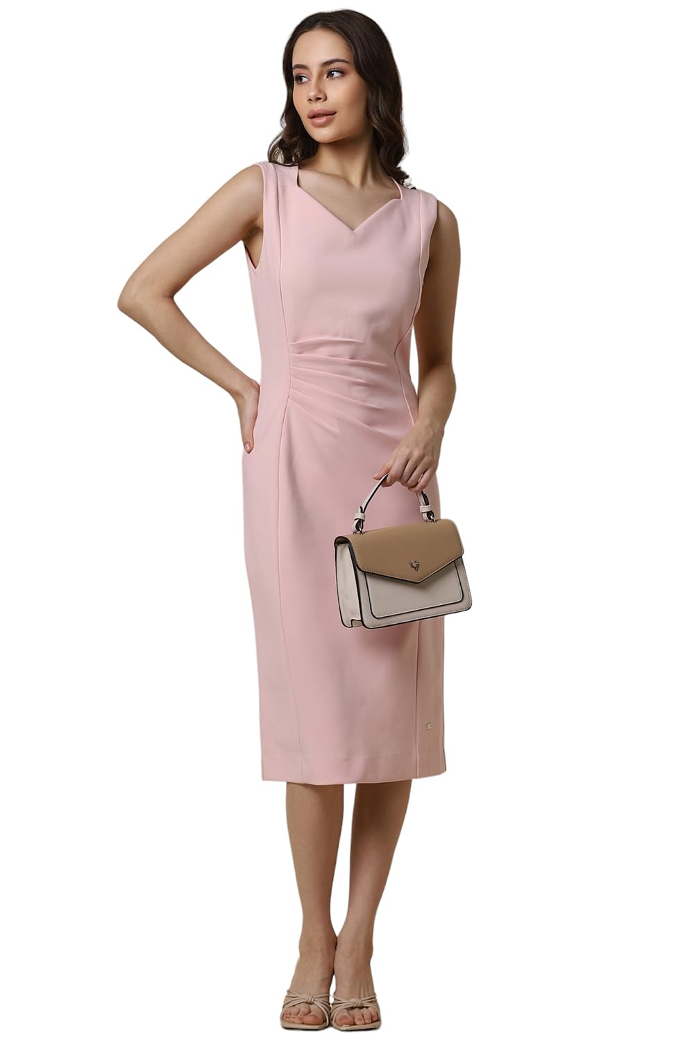 Allen Solly Women's Polyester Shift Calf Length Dress (AHDRWRGFI18572_Pink